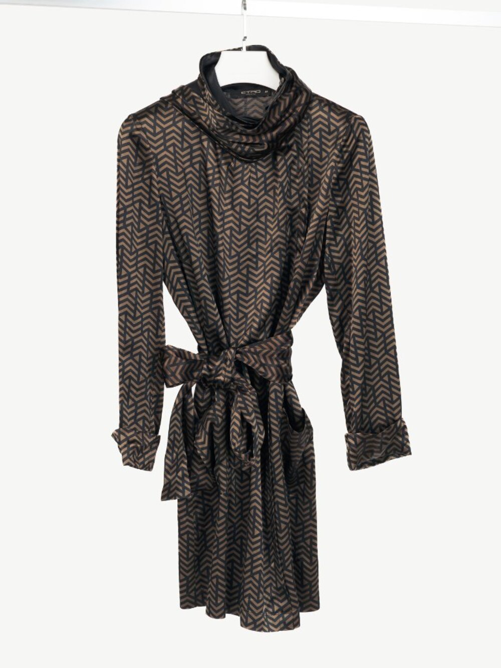 Etro Brown & Black Geometric-Print Viscose-Satin Scarf Mini Dress
